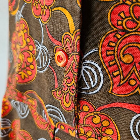 Vintage 60s 70s Dress Romper Skort Mod Retro Drop Waist Orange Brown Groovy S/M - Picture 4 of 12